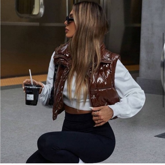 Brown Shiny Puffer Vest - Picture 5 of 6